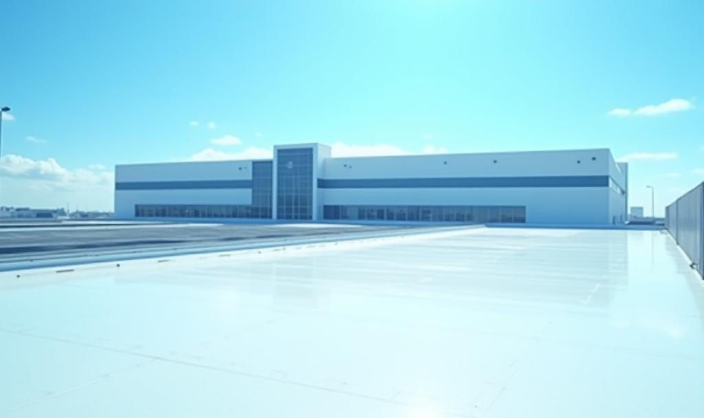 Large commercial building with newly installed roofing system