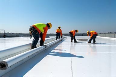 Commercial TPO roofing installation in progress