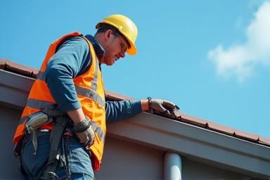 Maintenance worker inspecting a commercial building exterior